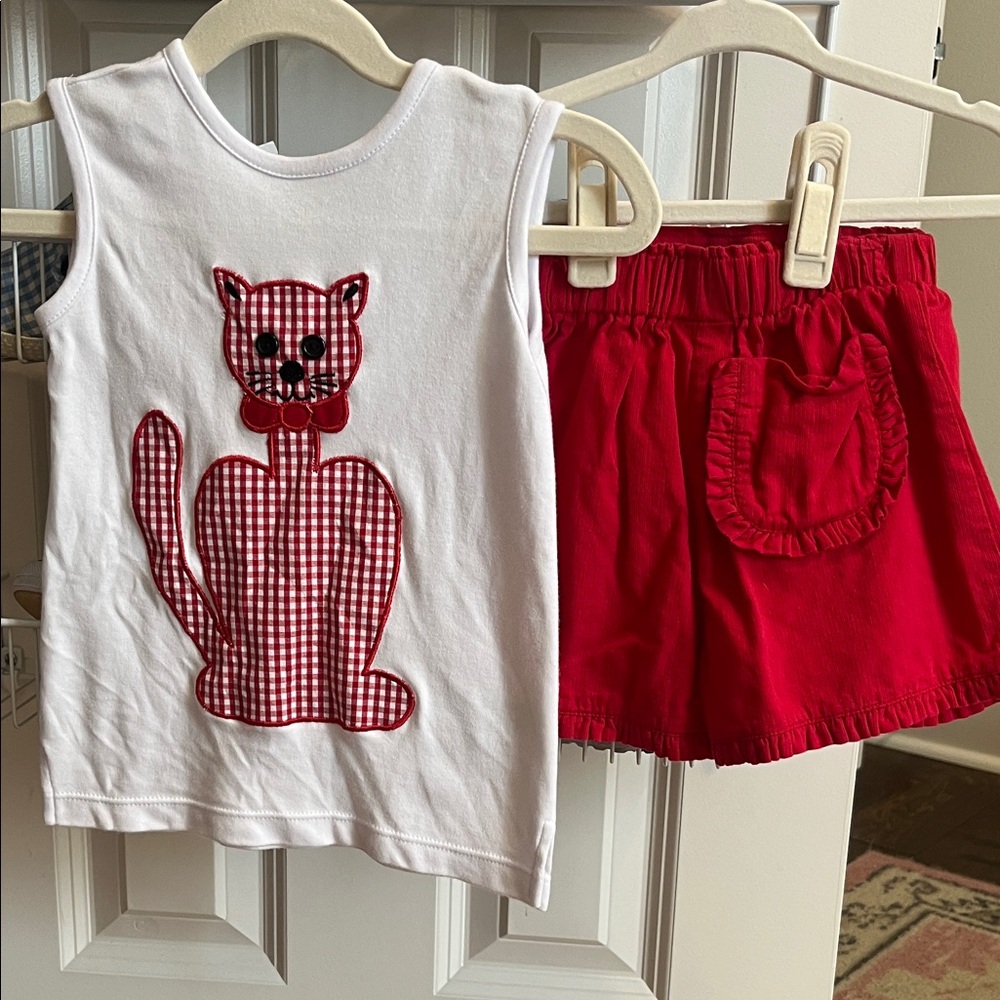 Kids Red and White Cat Shorts Set